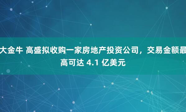 大金牛 高盛拟收购一家房地产投资公司，交易金额最高可达 4.1 亿美元