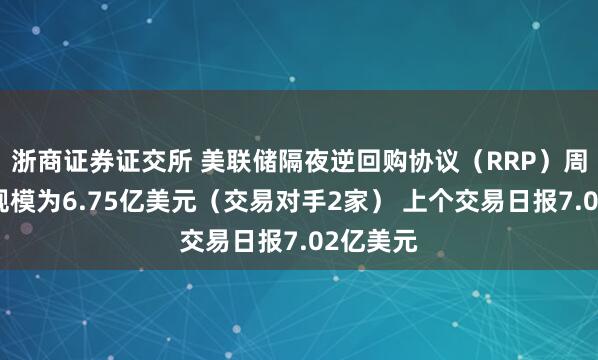 浙商证券证交所 美联储隔夜逆回购协议（RRP）周五使用规模为6.75亿美元（交易对手2家） 上个交易日报7.02亿美元